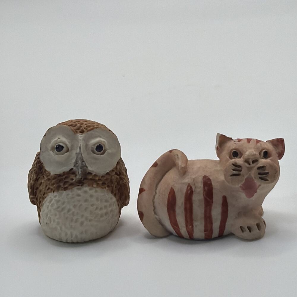 Vintage Collectible 80s Peter Fagan Hand Painted Scotland Miniature Cat/Owl READ